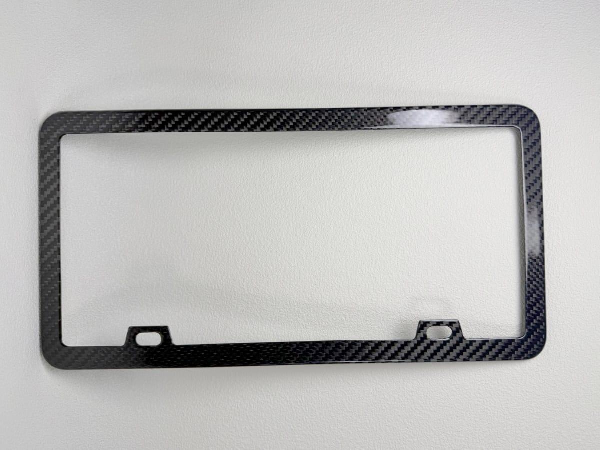 Carbon Fiber License Plate Frame – Slim Profile | Rust-Free Forever — carbon fiber close-up view 1