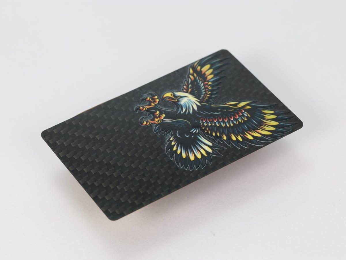 Metallic Print Card – Carbon Fiber + Metallic Ink | Eye-Catching Finish — carbon fiber close-up view 2