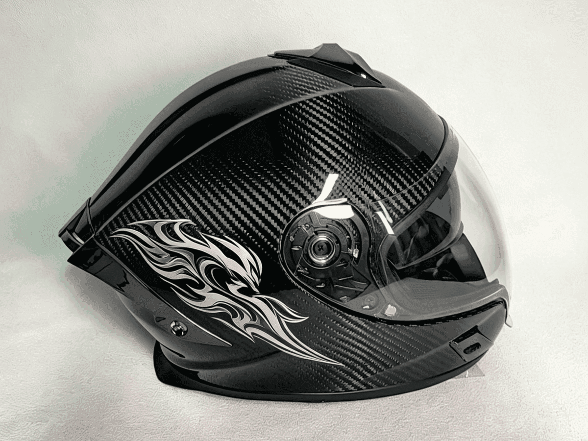 Carbon Fiber Motorcycle Helmet – Glossy Finish DOT Approved | Custom Graphics Available — carbon fiber close-up view 3