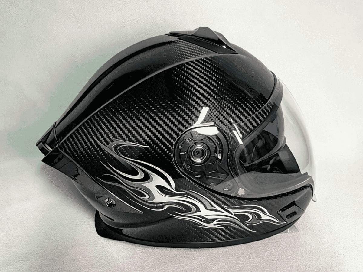 Carbon Fiber Motorcycle Helmet – Glossy Finish DOT Approved | Custom Graphics Available — carbon fiber close-up view 2