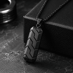 Carbon Fiber Tire Tread Pendant Necklace for Men, Vintage Black Stainless Steel Biker Necklace, Motorcycle Inspired Jewelry Gift for Husband Boyfriend — carbon fiber product angle 2
