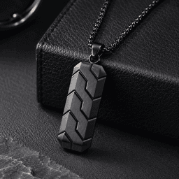 Carbon Fiber Tire Tread Pendant Necklace for Men, Vintage Black Stainless Steel Biker Necklace, Motorcycle Inspired Jewelry Gift for Husband Boyfriend — carbon fiber product angle 3