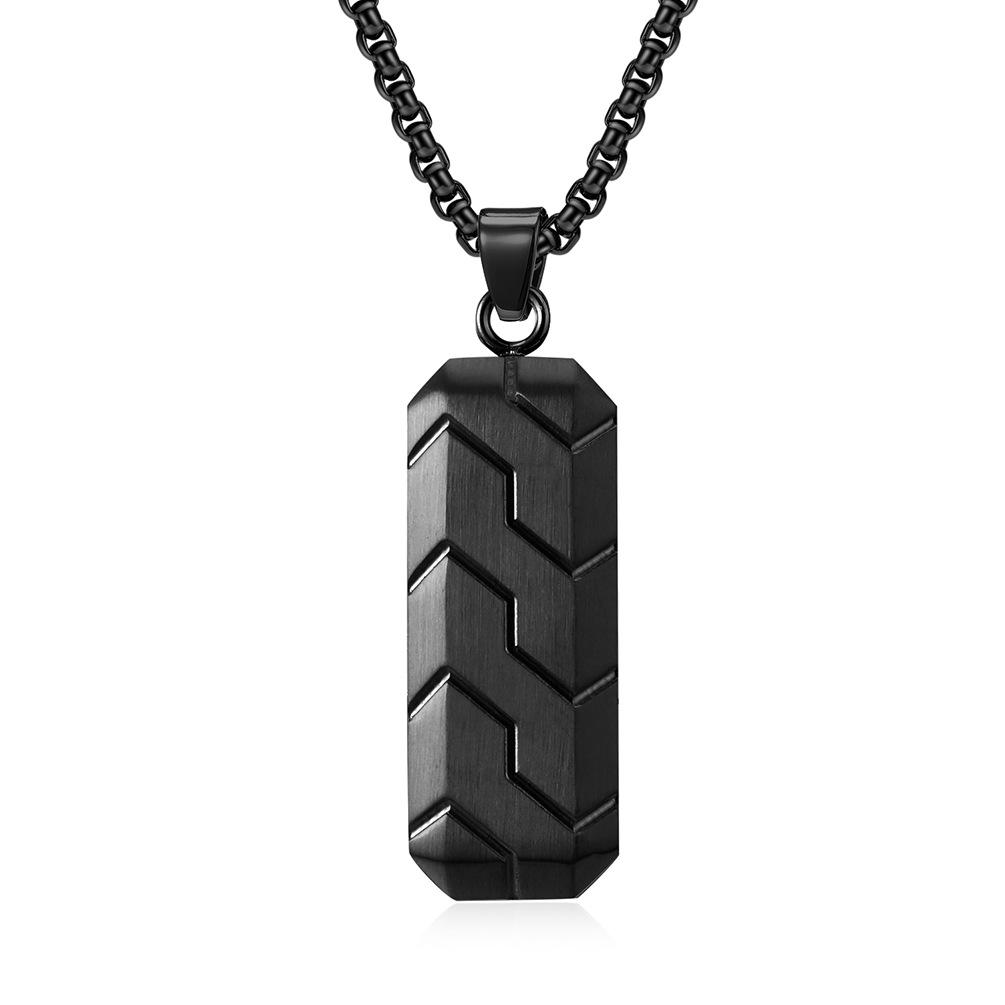Carbon Fiber Tire Tread Pendant Necklace for Men, Vintage Black Stainless Steel Biker Necklace, Motorcycle Inspired Jewelry Gift for Husband Boyfriend — carbon fiber close-up view 1