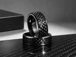 Black Carbon Fiber Ring – Polished Comfort Fit Wedding Band — carbon fiber product angle 2