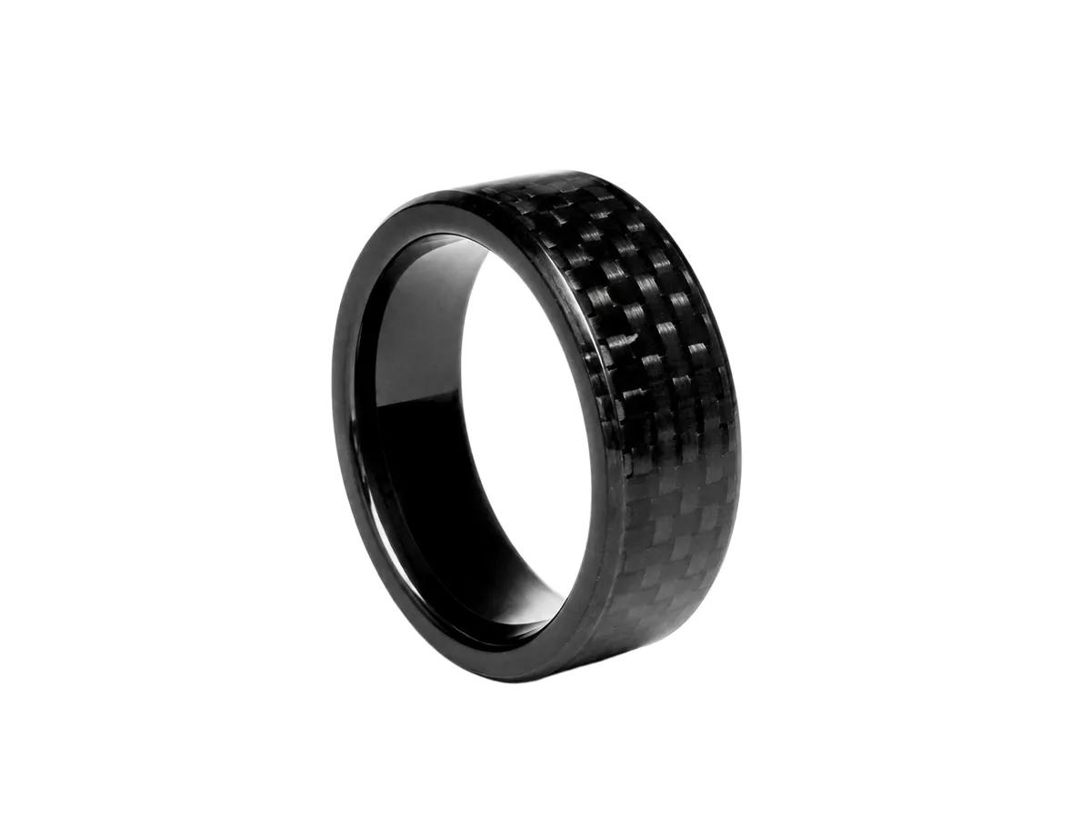 Black Carbon Fiber Ring – Polished Comfort Fit Wedding Band