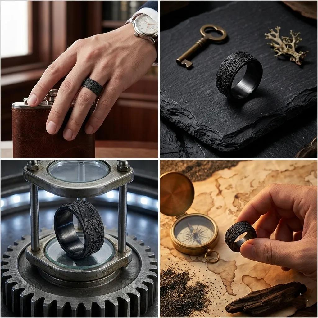 Carbon Fiber CNC Carved Rings | Precision-Crafted Lightweight Jewelry — carbon fiber close-up view 2