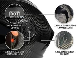VR266 Kohlefaser-Motorrad-Helm – EU ECE 22.06 Zertifiziert | 3K Köper | Custom-Design — carbon fiber product angle 4