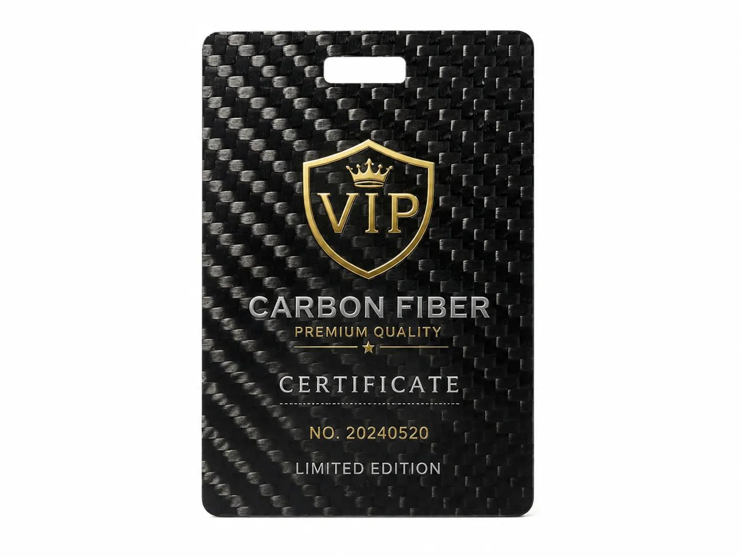 بطاقة شعار مخصصة بملصق معدني – كربون + رقائق ساخنة | عرض العلامة التجارية — premium carbon fiber product detail