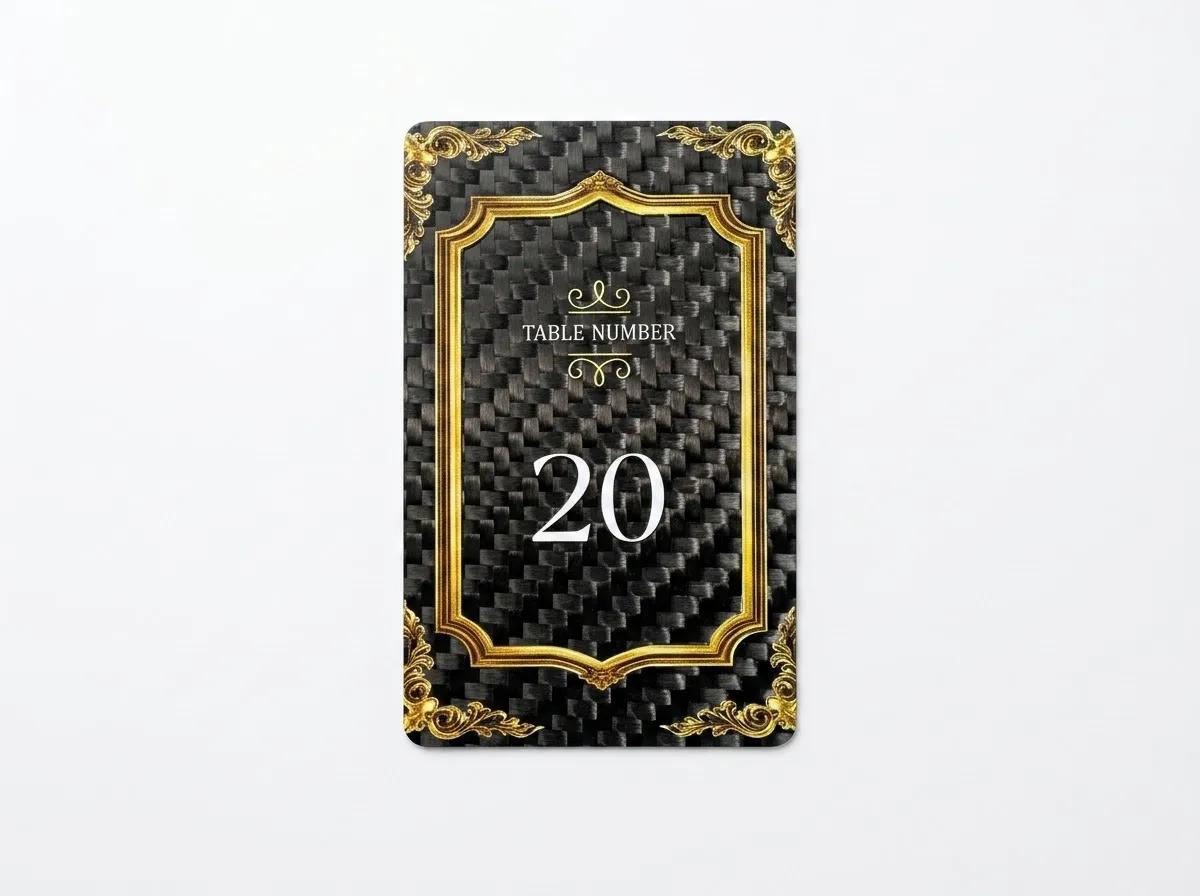 Custom Carbon Fiber Table Numbers – Luxury Wedding & Event Table Signs — carbon fiber close-up view 4