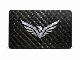 Custom luxury carbon fiber business card with traditional mother-of-pearl inlay — carbon fiber product angle 4