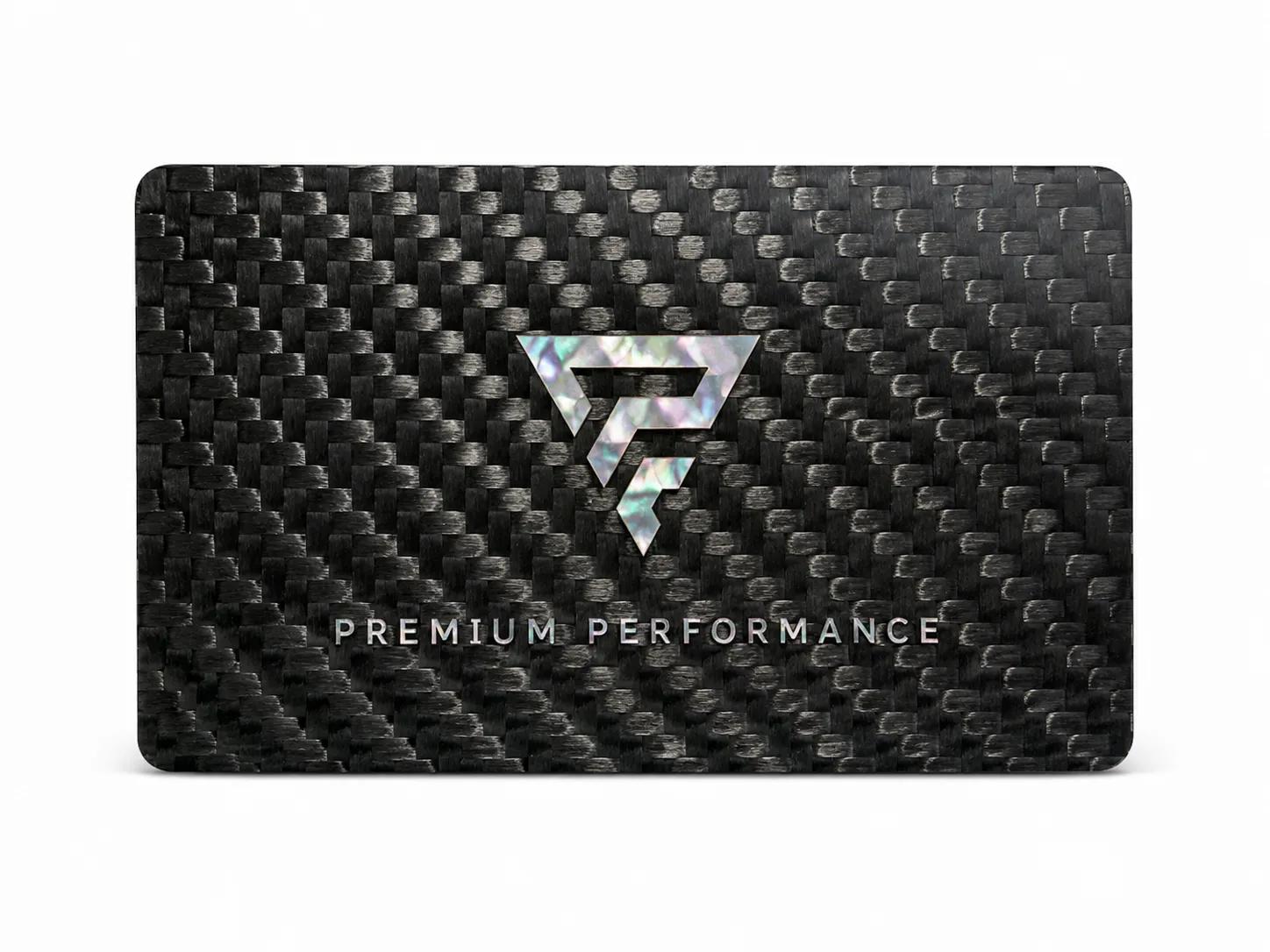 Custom luxury carbon fiber business card with traditional mother-of-pearl inlay — premium carbon fiber product detail