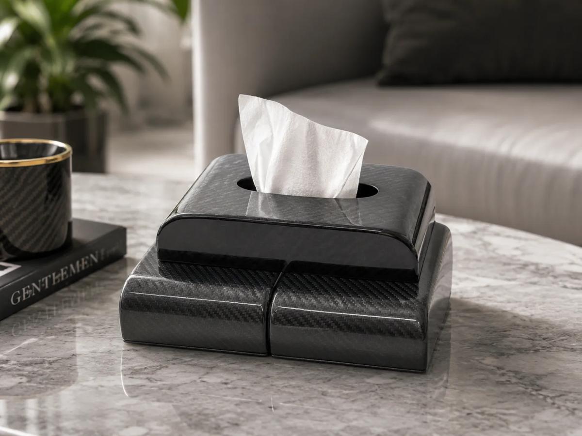 Carbon Fiber Tissue Box Cover – Luxury Car & Home Tissue Holder — carbon fiber close-up view 3