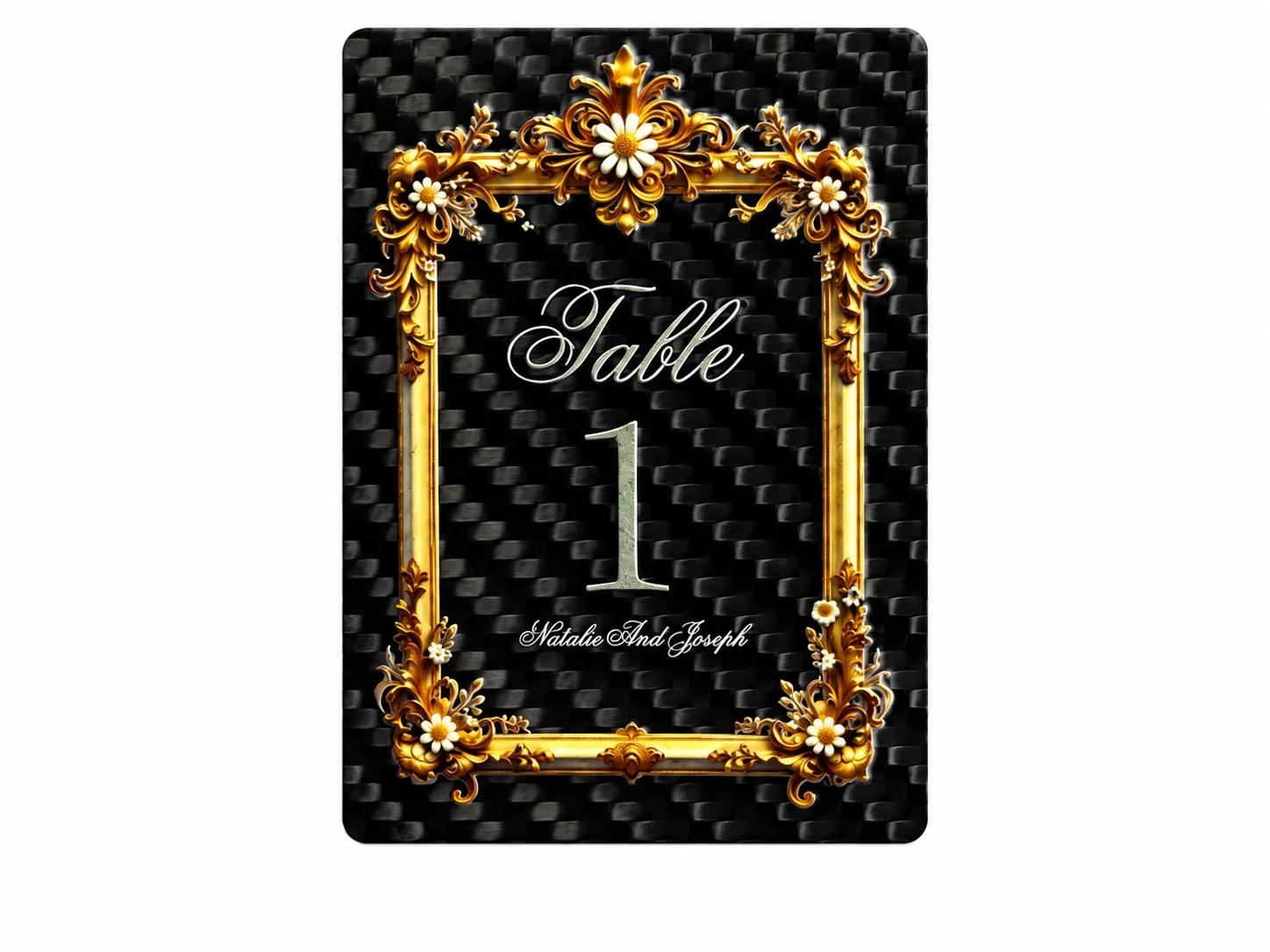 Carbon Fiber Table Number Sign | Graduation Card | 3D Embossed Gold Foil | Custom Waterproof Keepsake — premium carbon fiber product detail