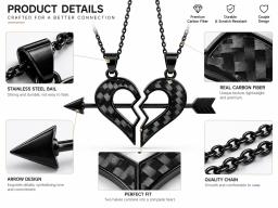 Carbon Fiber Couple Heart Necklace – Matching Memorial Pendant Set — carbon fiber product angle 4