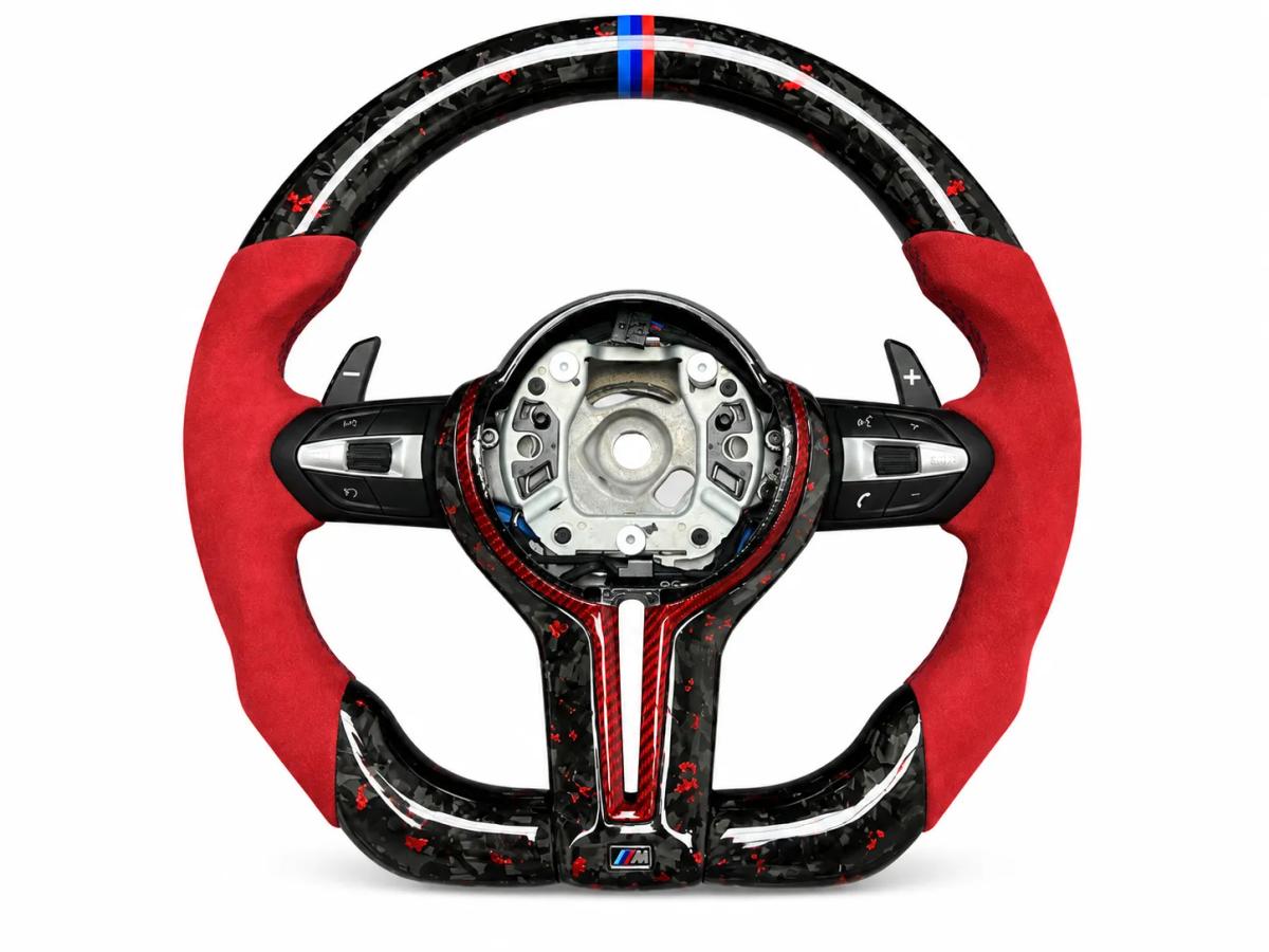 BMW F30 F32 F80 F82 Carbon Fiber Steering Wheel — carbon fiber close-up view 1