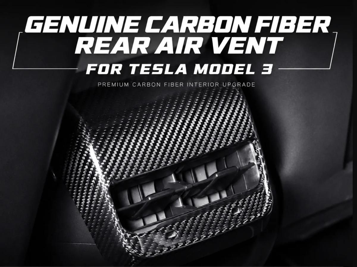 Genuine Dry Carbon Fiber Rear Air Vent Cover for Tesla Model 3 (2019–2022) & Model Y (2020–2022) — carbon fiber close-up view 4