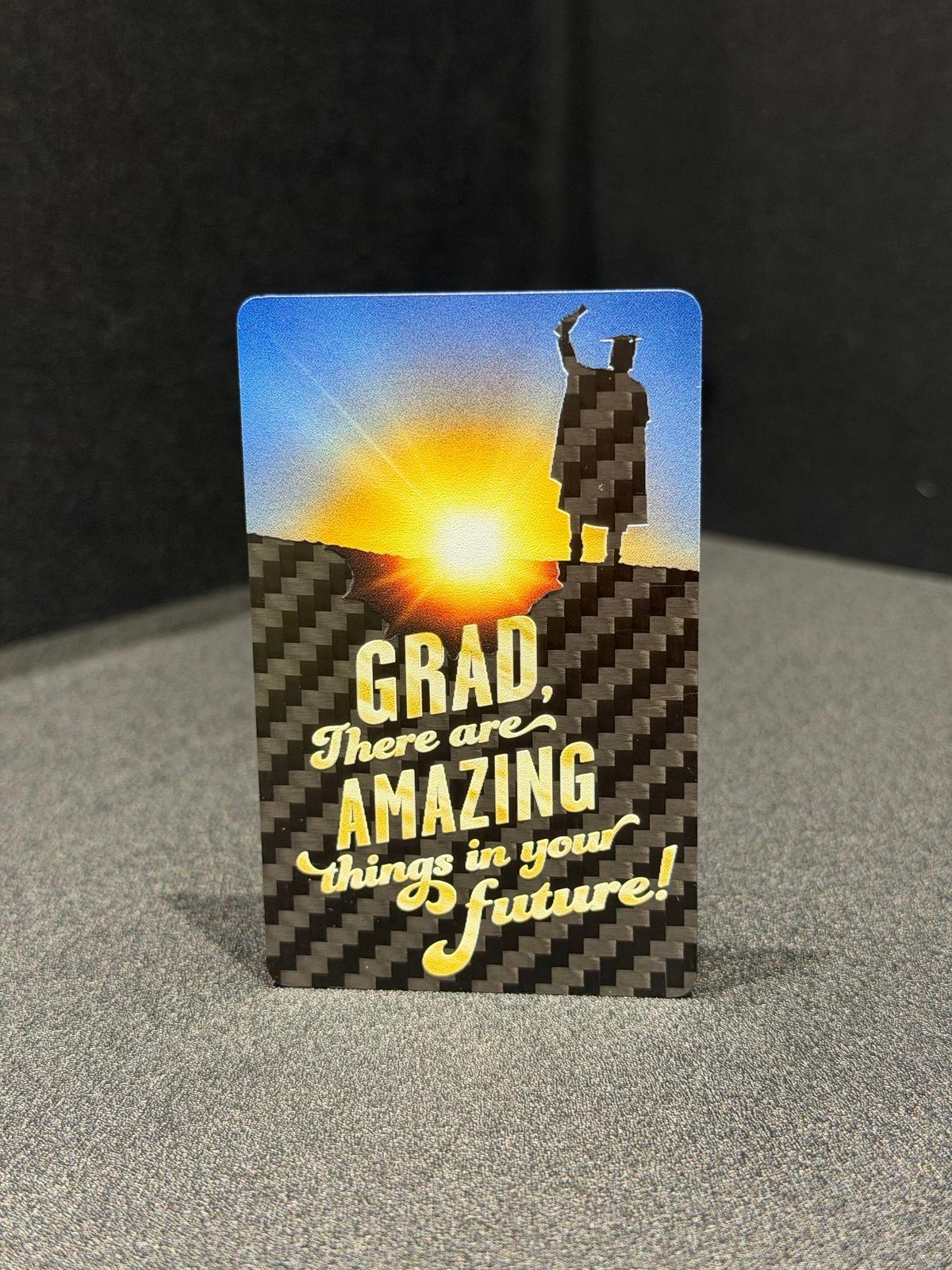 Carbon Fiber Graduation Card | 3D Embossed Gold Foil | Custom Waterproof Keepsake — carbon fiber close-up view 2