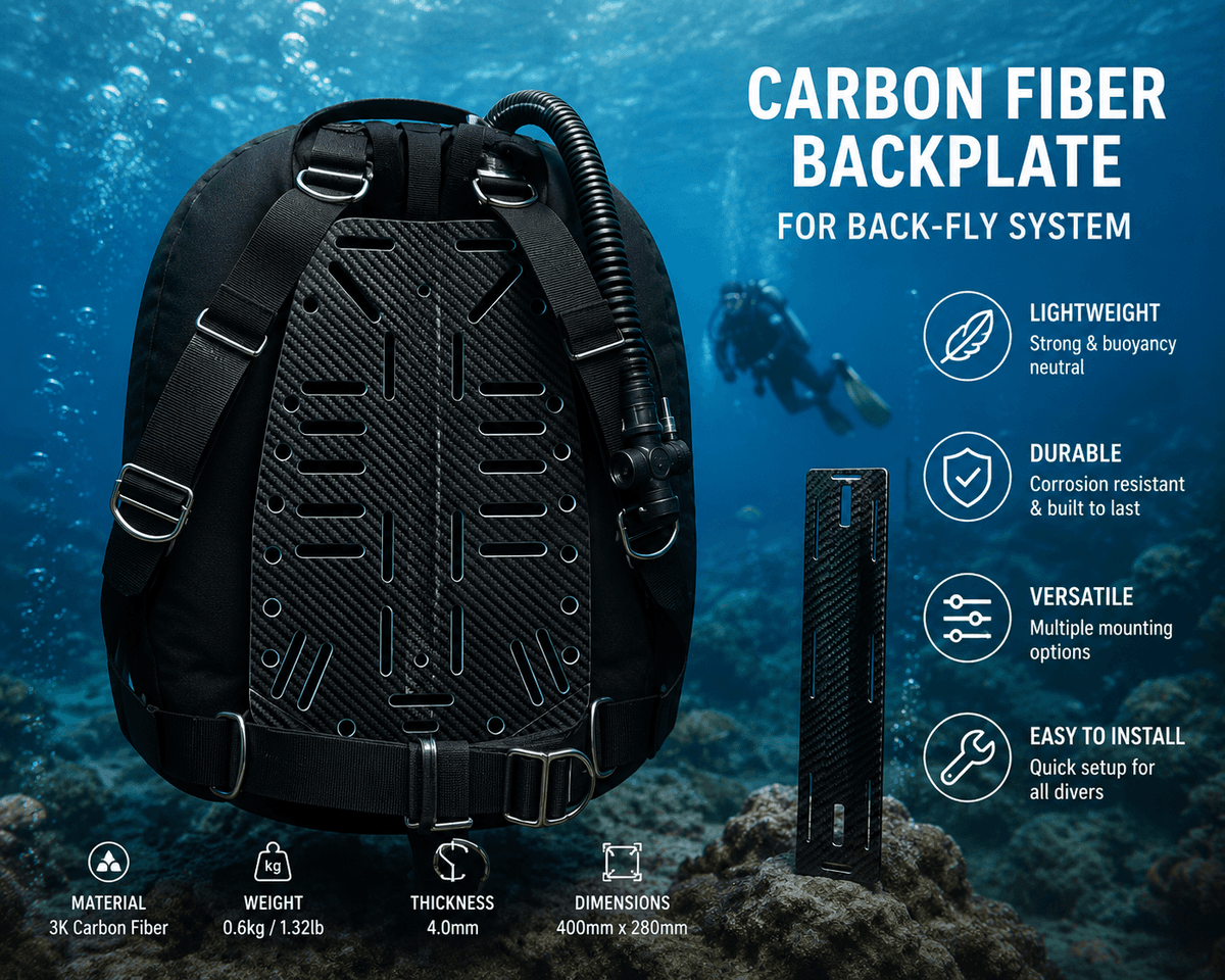 Carbon Fiber Diving Backplate – Ultra-Lightweight Technical Scuba Backplate — carbon fiber close-up view 2
