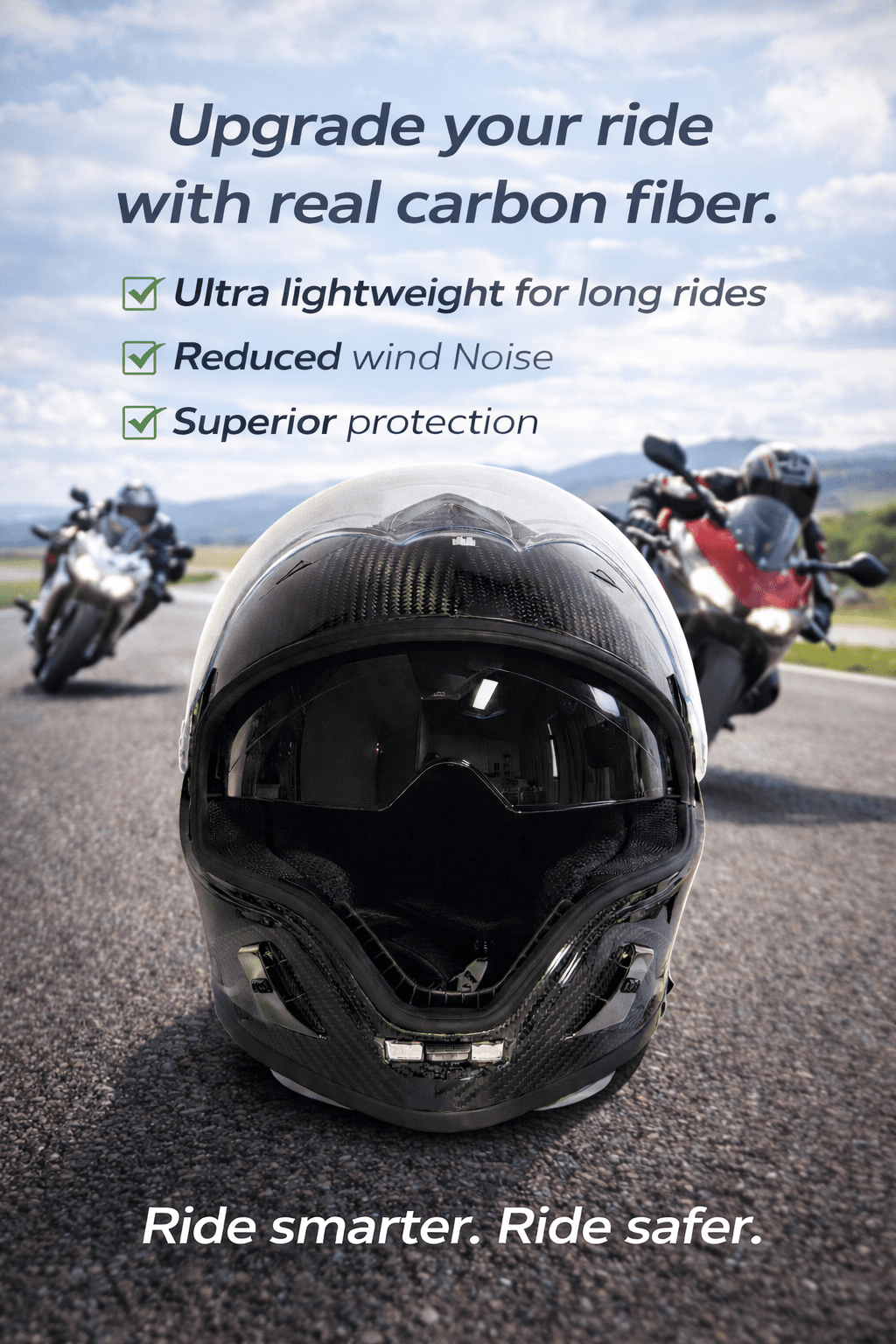 Kohlefaser-Motorrad-Helm Vollgesicht – 3K Köper DOT-zertifiziert | Custom-Design verfügbar — carbon fiber close-up view 3