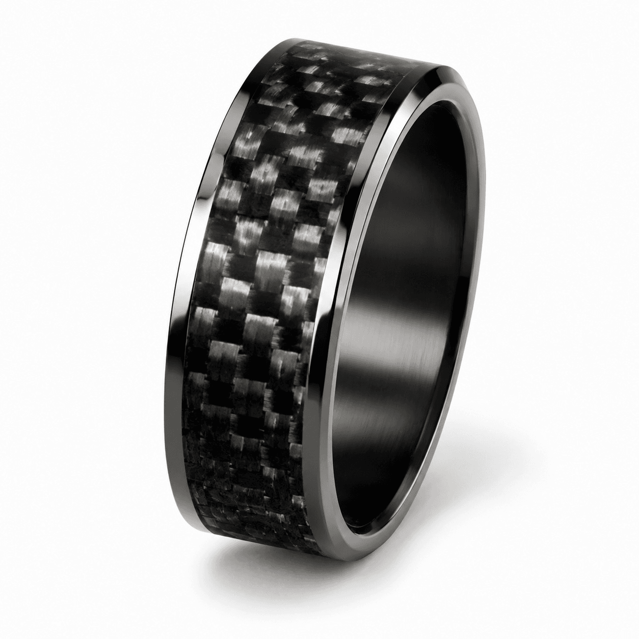 Black Carbon Fiber Ring – Polished Comfort Fit Wedding Band — premium carbon fiber product detail