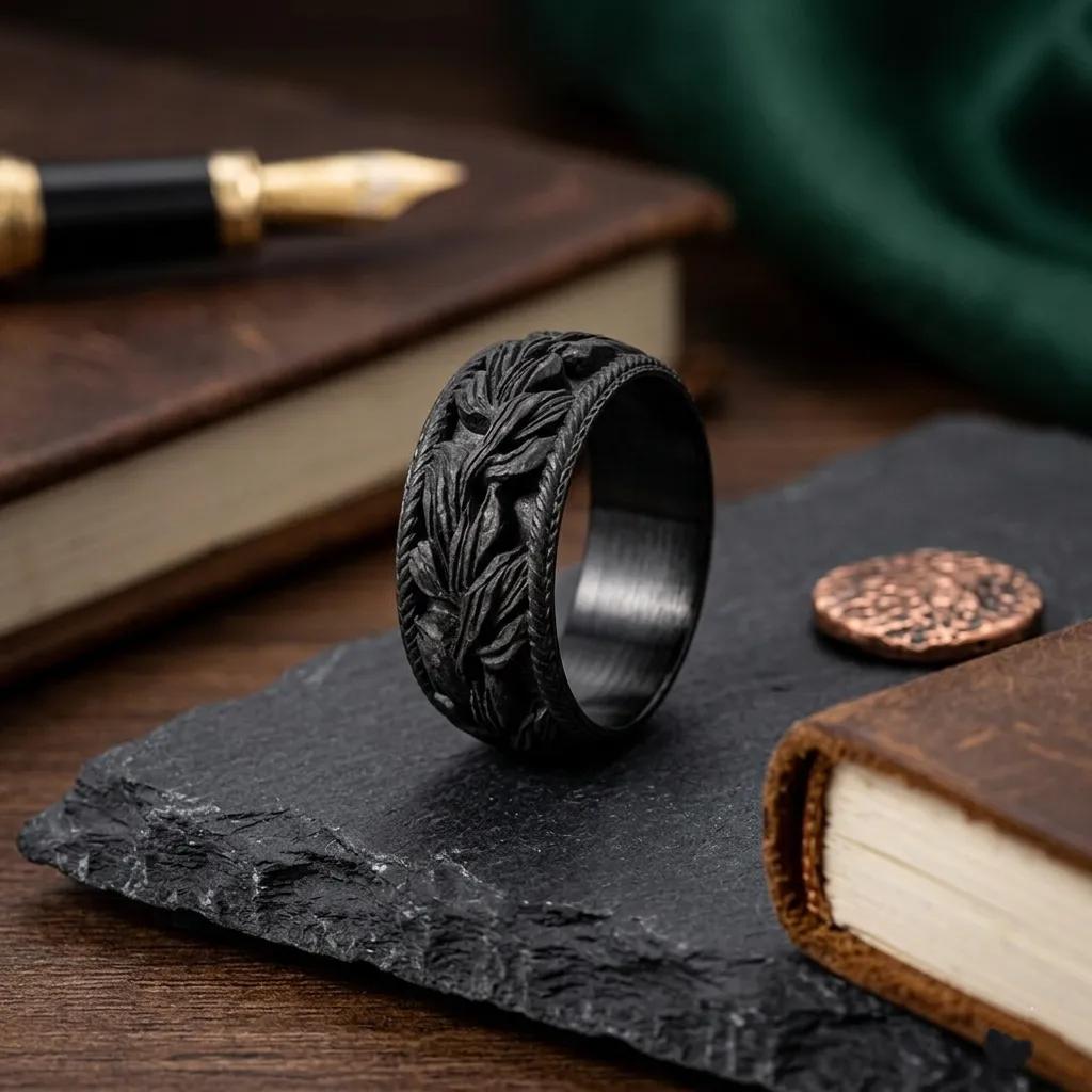 Custom Carbon Fiber NFC Ring – Personalized Smart Ring with Embedded NFC Chip — carbon fiber close-up view 2