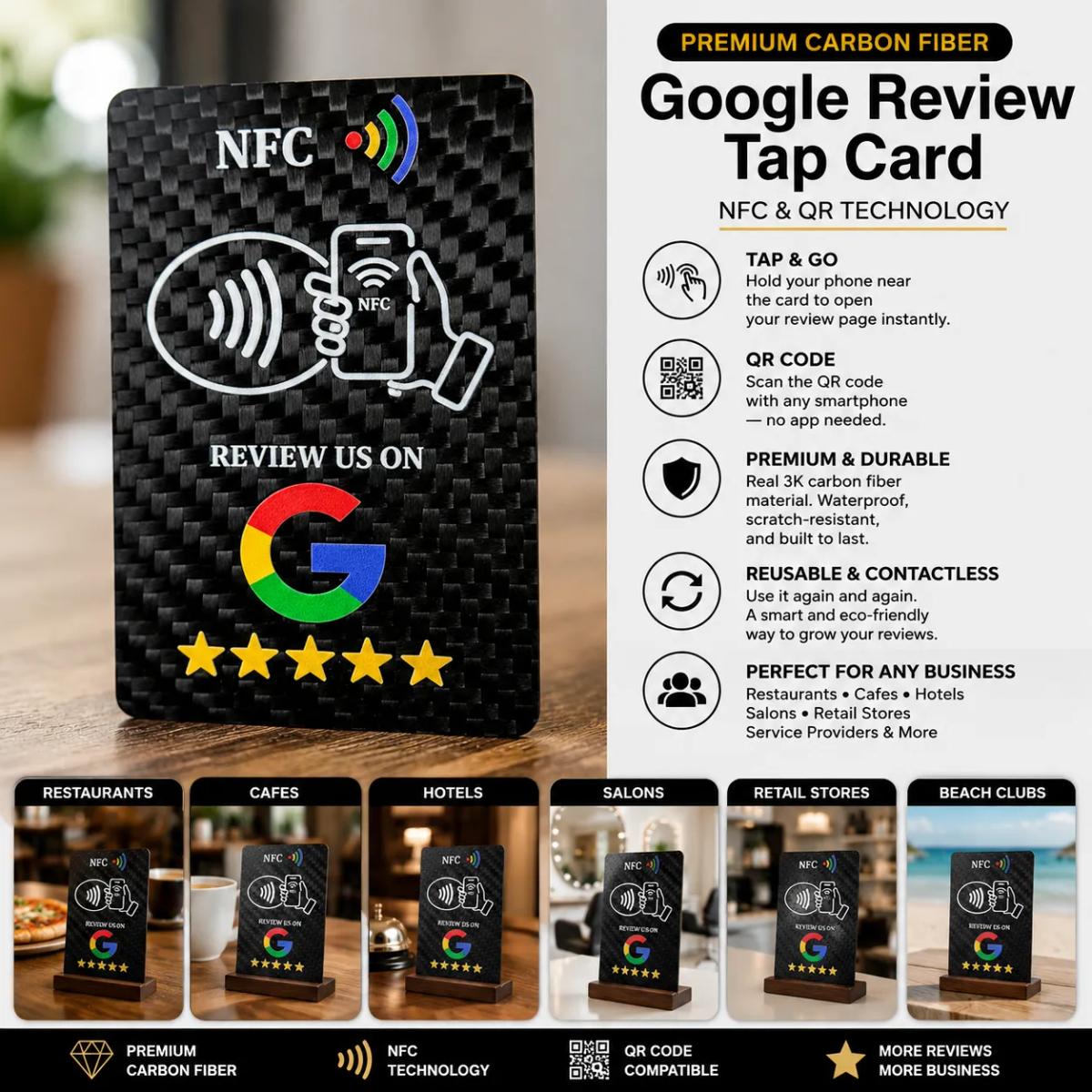 Custom Carbon Fiber NFC Google Review Card – Smart Tap Review Card for Businesses — carbon fiber close-up view 3