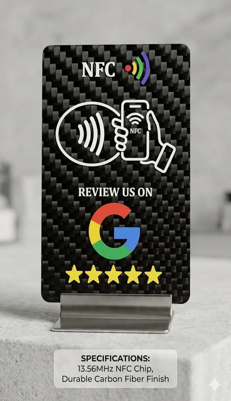 Custom Carbon Fiber NFC Google Review Card – Smart Tap Review Card for Businesses — carbon fiber close-up view 2