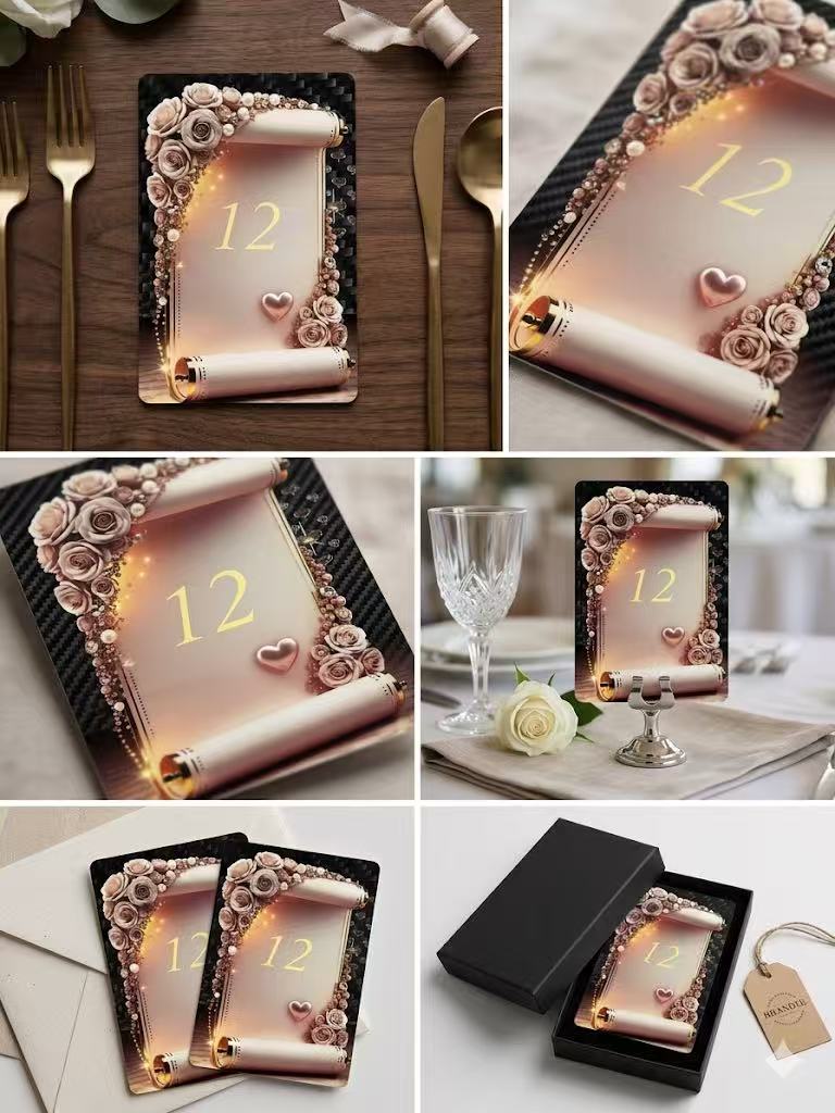 Carbon Fiber Wedding Table Numbers - Modern Place Card Holders Set — carbon fiber product angle 3